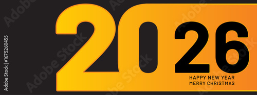 Happy new year 2026, horizontal banner. Brochure or calendar cover design template. Cover of business diary for 20 26 with wishes. The art of cutting paper.