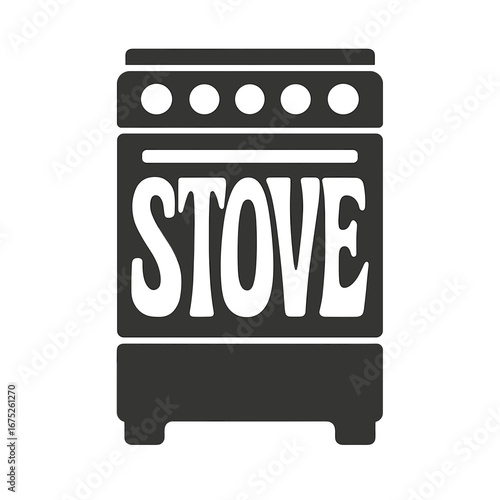 Black stove with retro design and bold typography  
