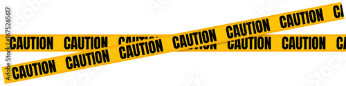 Yellow Caution Tape with Black Bold Text, Warning Safety Barrier Ribbon - Isolated on Transparent Background