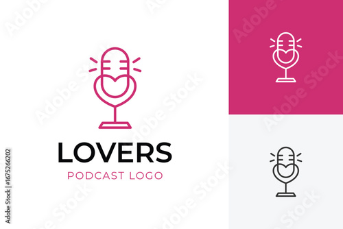 Love Podcast Logo Design with Heart and Microphone Symbol for Relationship Talk and Digital Media Branding