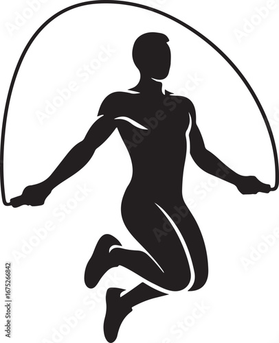 Vector art of silhouette of a person jumping rope
