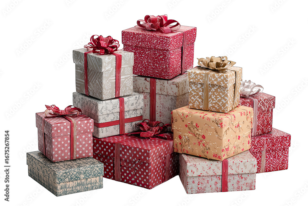 Obraz premium stack of gift boxes isolated on white background holiday shopping