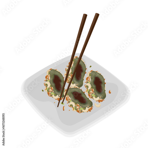 Vector Illustration Logo Clipart Ready to eat Omegi tteok with Red Bean Paste 