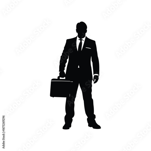 Silhouette of a business man holding briefcase ready for a new deal, man with briefcase silhouette vector illustration