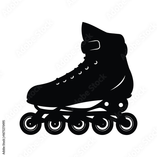 Single inline roller skate silhouette on white background with a clean design, rollerblades silhouette vector illustration