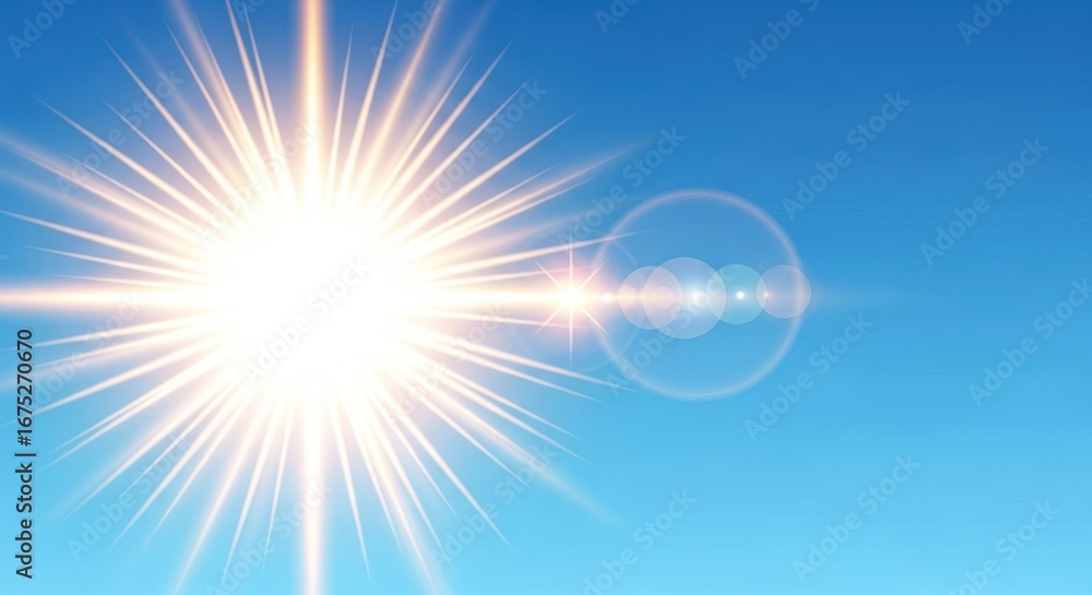 Obraz premium Radiant Sunburst Against Azure Sky with Lens Flare Effect