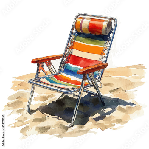 watercolor of Sandy Beach Chair, vector, isolated on a white background.