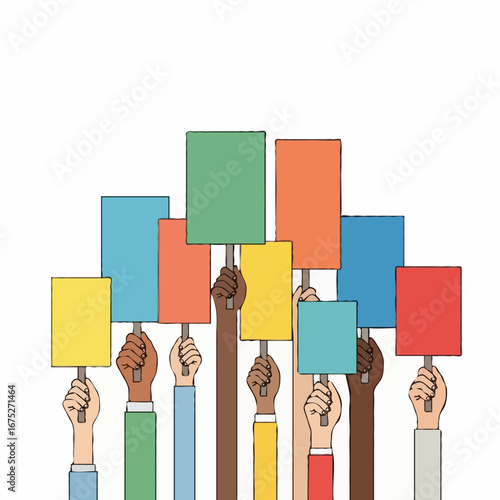 People holding blank protest signs at a demonstration, concept of activism and social change