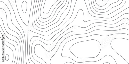 Black contour curve lines forming topographic map design on white background, abstract luxury wavy pattern, seamless geography grid vector illustration