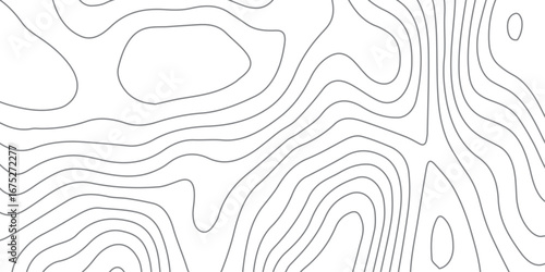 Black contour curve lines forming topographic map design on white background, abstract luxury wavy pattern, seamless geography grid vector illustration