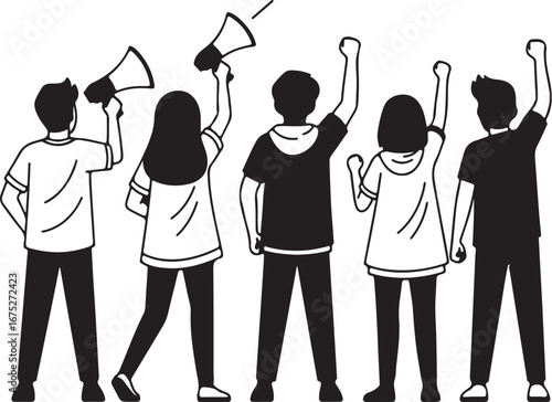 silhouette vector of a group of people holding a demonstration, peaceful action, and expressing aspirations