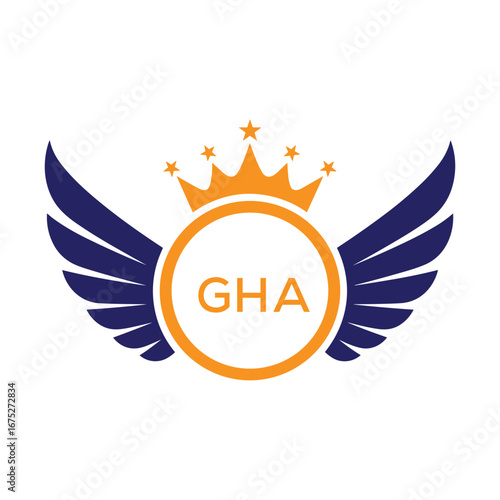 GHA Winged Crown Company logo. GHA Luxury Royal Company logo design for entrepreneur and business. GHA Brand Identity best icon.
