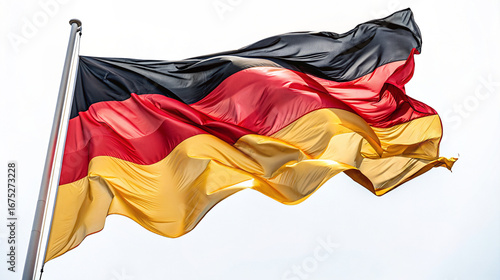 German national flag waving against a clear sky background symbolizing unity and pride in Germany