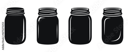 Set of Four Black Silhouette Mason Jar Icons