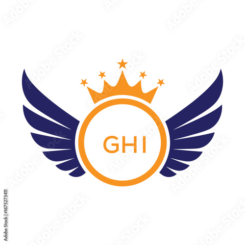 GHI Winged Crown Company logo. GHI Luxury Royal Company logo design for entrepreneur and business. GHI Brand Identity best icon.
