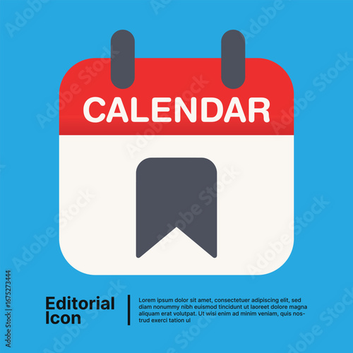 Vector calendar icon with a bookmark for saving important dates and events on a blue background