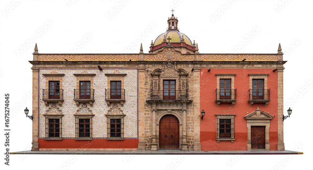 Fototapeta premium Batiment colonial majestueux lumineux architecture ancienne Mexique. AI Generated