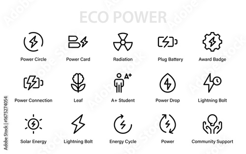 Electricity Saving Line Icon Pack. Professional Modern Collection of Minimal Energy Efficiency Vector Graphics for Global Market and Economy
