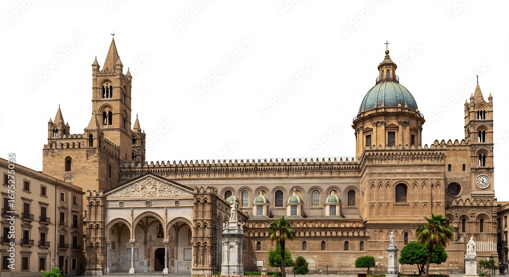 Naklejka premium Cath�drale majestueuse soleil �clatant architecture m�di�vale Sicile. AI Generated