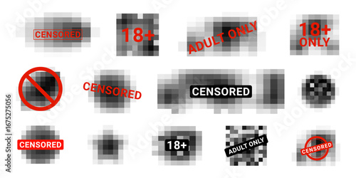 Set of Censoring Bars and Pixel Blur Vector Design, Privacy Protection Stamps for Sensitive Content