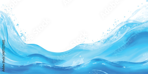 Abstract blue water wave illustration on white background. Vibrant Cartoon Ocean Wave Vector with Splash and Foam on White Background – Perfect for Summer Party Designs.