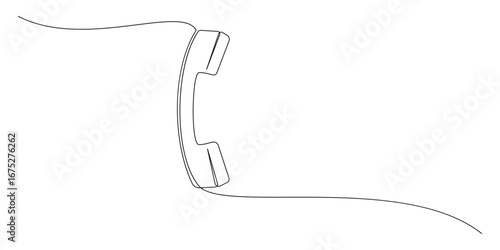 Black telephone receiver in one line art style. Telephone receiver drawing with editable stroke. Vector illustration.