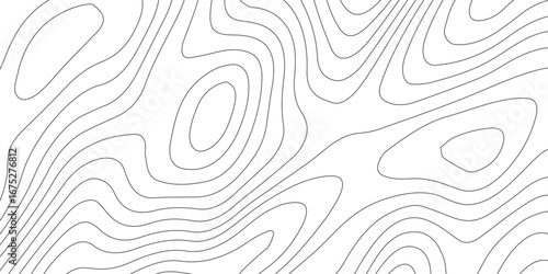 Black contour curve lines forming topographic map design on white background, abstract luxury wavy pattern, seamless geography grid vector illustration