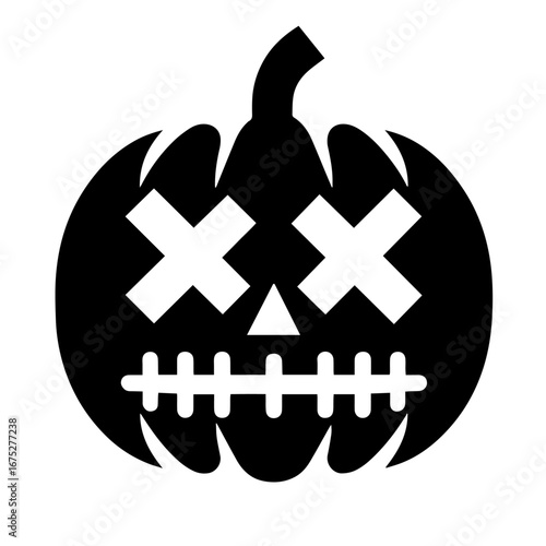 Black and white vector silhouette of a Halloween pumpkin on white background