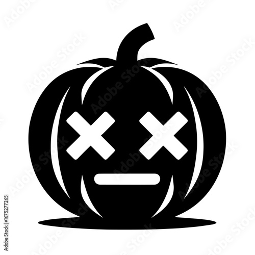 Black and white vector silhouette of a Halloween pumpkin on white background
