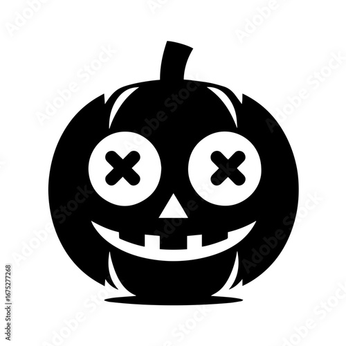 Black and white vector silhouette of a Halloween pumpkin on white background