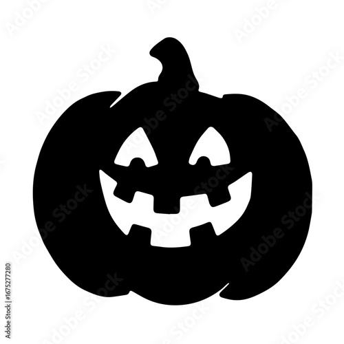 Black and white vector silhouette of a Halloween pumpkin on white background