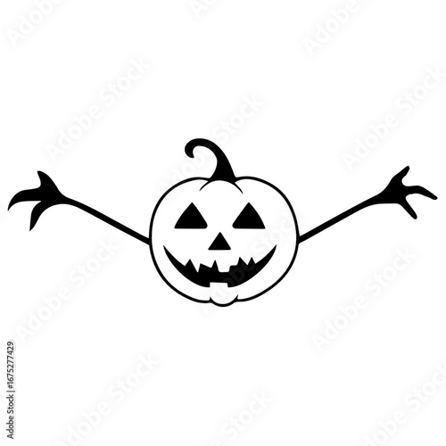 Black and white vector silhouette of a Halloween pumpkin on white background