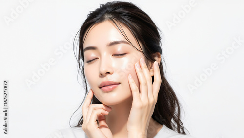 美肌：美白の日本人女性 スキンケア