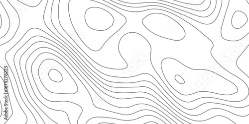 Minimal topography contour map design on clean white background, black wavy curve lines, elegant luxury geography grid pattern illustration