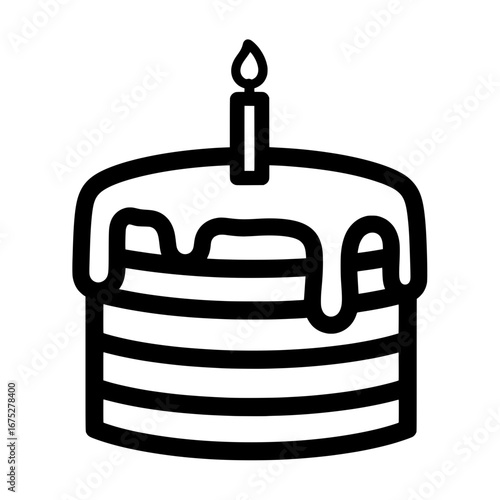 Birthday cake with candle and chocolate icing with transparent background
