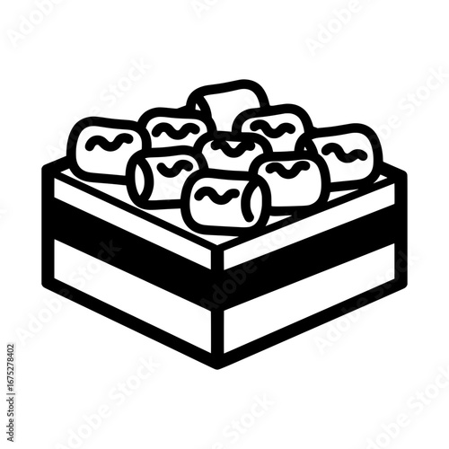 Black and white box of candies with transparent background