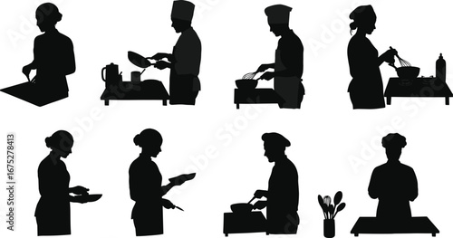 Silhouette, chefs, cooking, kitchen, culinary, food, preparation, teamwork, recipe, meal, dining, restaurant, home, cuisine, cook, gastronomy, training, class, activity, professional