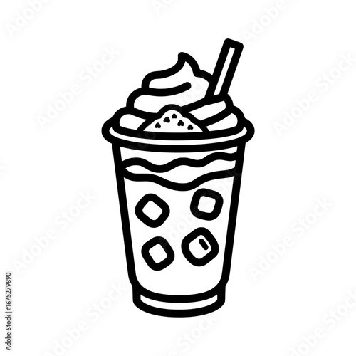 Cold beverage with ice cubes and straw with transparent background