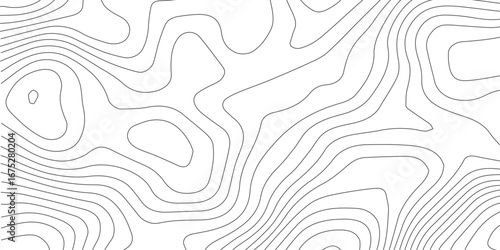 Abstract minimal topographic contour seamless pattern with mountain relief, terrain elevation lines, black and white mapping design, modern geography background.