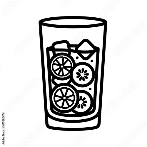 Glass of iced citrus soda with transparent background
