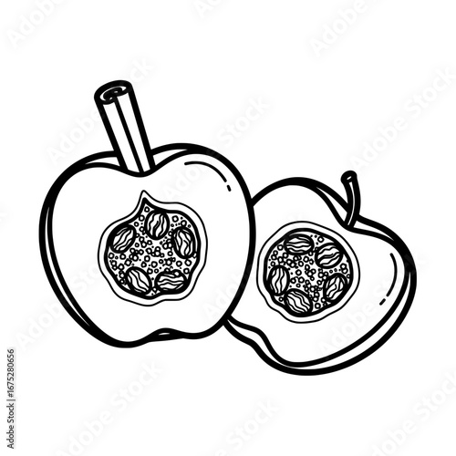 Halved apples with transparent background