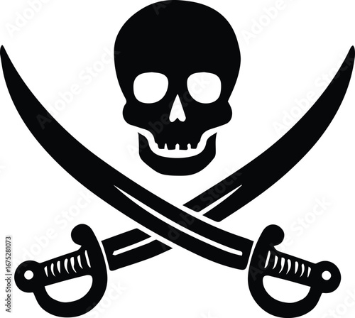 Pirate Flag Ship - Pirate Flag Emblem, jolly roger pirate flag, Skull and crossed swords	
