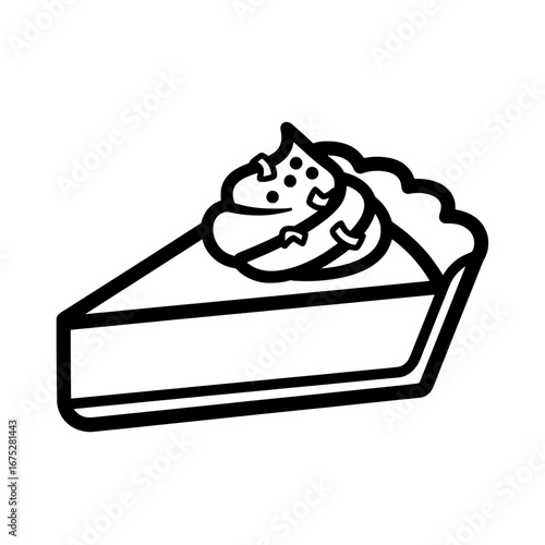 Line art of a slice of cake with topping with transparent background