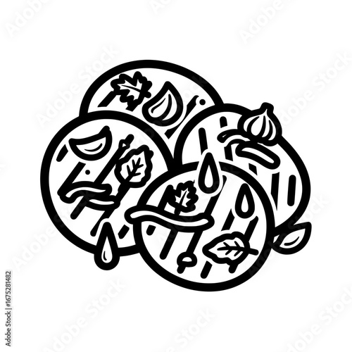 Line drawing of lemon slices with transparent background