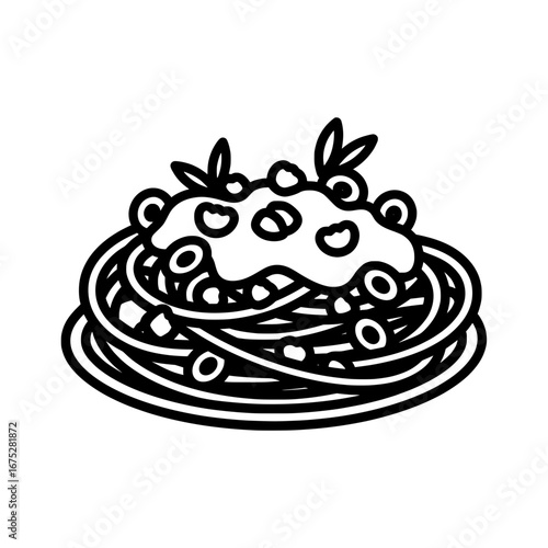 Pasta with tomato sauce and herbs with transparent background