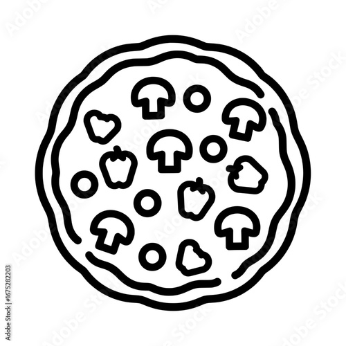 Pizza with mushrooms and peppers on crust with transparent background