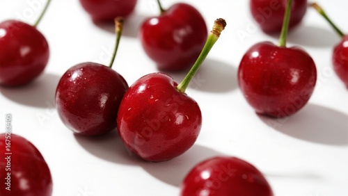 Fresh red cherries with water droplets
