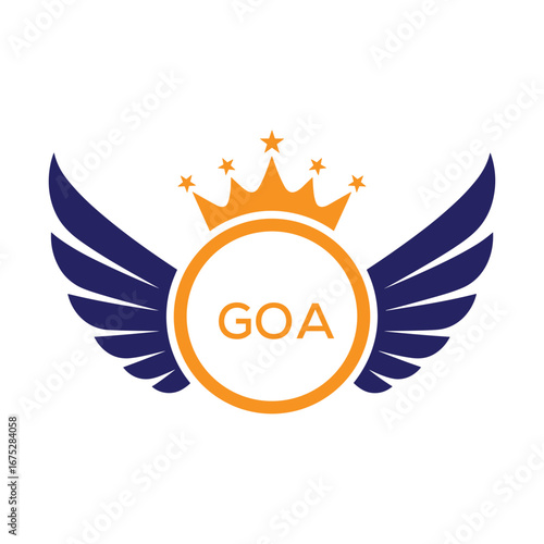 GOA Winged Crown Company logo. GOA Luxury Royal Company logo design for entrepreneur and business. GOA Brand Identity best icon.
