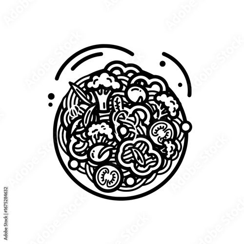 Vegetable and pasta meal with transparent background