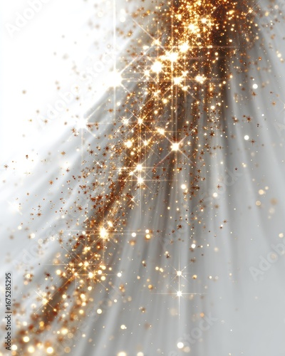 Golden glitter stream on light gray background